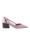 Prada Satin Finish Low Block Heel Pumps In Pink