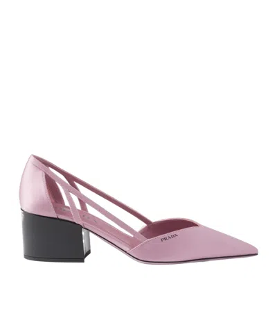 PRADA PRADA LOGO PRINTED POINTED TOE SLINGBACK PUMPS