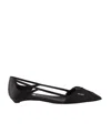Prada Brushed Leather Cut-out Ballerinas Shoes In Black