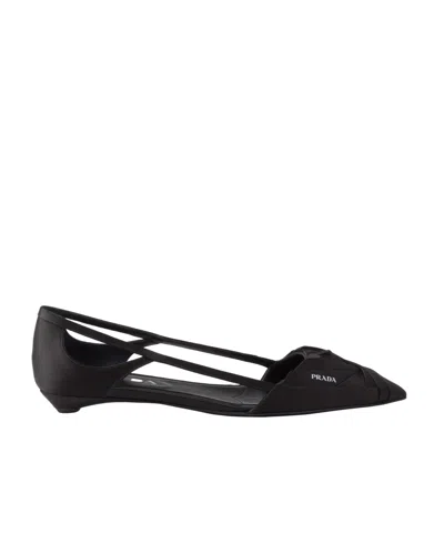 PRADA PRADA LOGO PRINTED CUT-OUT DETAILED BALLERINAS