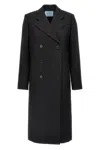 Prada Satin Insert Double-breasted Coat In Black