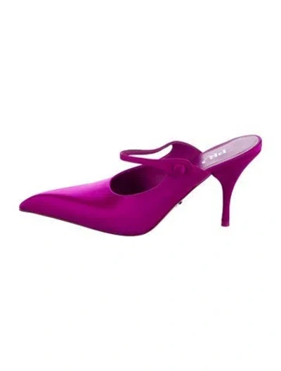 Pre-owned Prada Satin Leather Trim Embellishment Mules In Pink