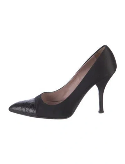 Pre-owned Prada Satin Leather Trim Embellishment Pumps In Black