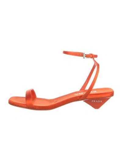 Pre-owned Prada Satin Leather Trim Embellishment Sandals In Orange
