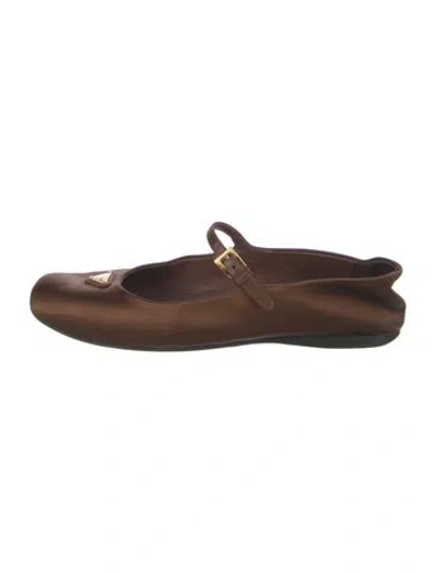Pre-owned Prada Satin Mary Jane Flats In Brown