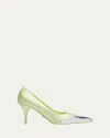 Prada Satin Metallic Leather Cap Toe Pumps In Rugiada