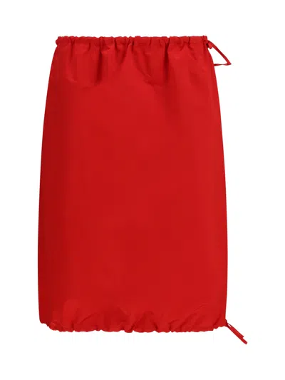 Prada Satin Midi With Drawstring Skirt In Red