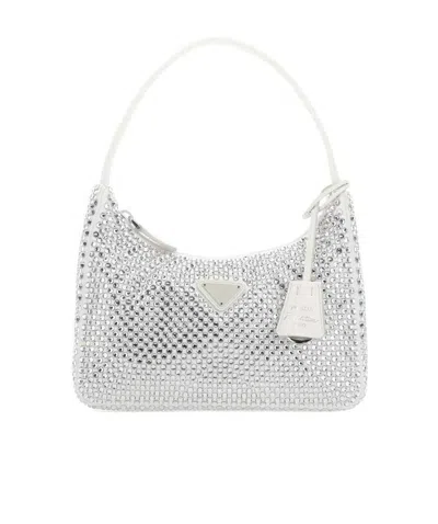 Prada Satin Mini-bag With Artificial Crystals In White