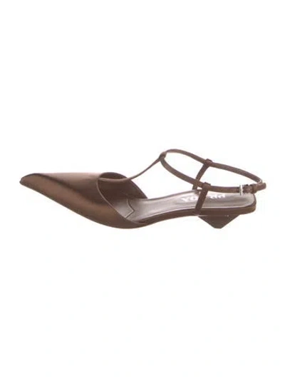 Pre-owned Prada Satin Mules In Brown