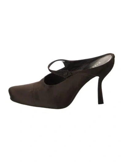 Pre-owned Prada Satin Mules In Brown