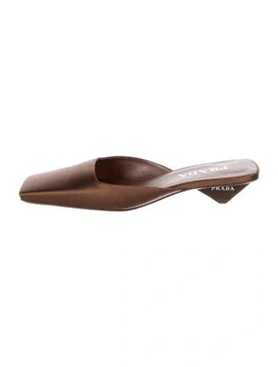 Pre-owned Prada Satin Mules In Brown