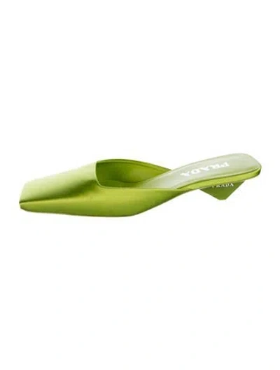 Pre-owned Prada Satin Mules In Green