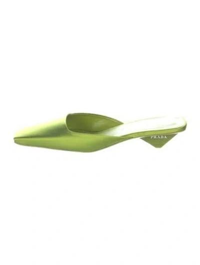 Pre-owned Prada Satin Mules In Green