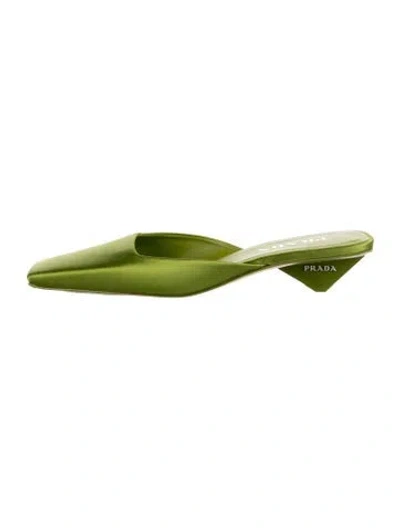 Pre-owned Prada Satin Mules In Green