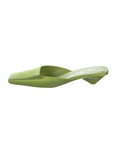 Pre-owned Prada Satin Mules In Green