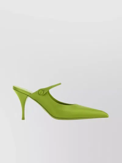 Prada Satin Mules With Kitten Heel And Pointed Toe In Green | ModeSens