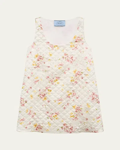 Prada Floral Quilted Satin Mini Dress In Neutral