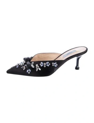 Pre-owned Prada Satin Patterned Mules In Black