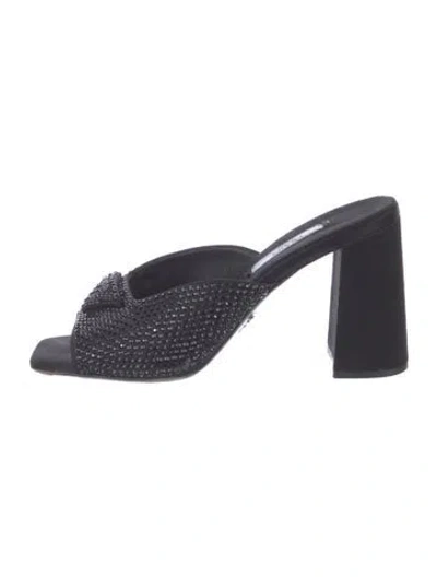 Pre-owned Prada Satin Patterned Mules In Black
