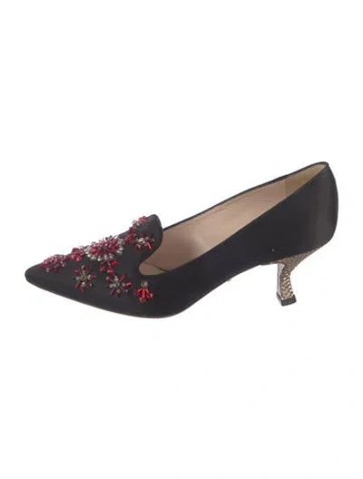 Pre-owned Prada Satin Patterned Pumps In Black