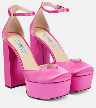 Prada Satin Platform Pumps In Begonia