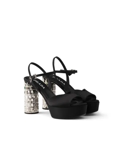 Prada Satin Platform Sandals In Black