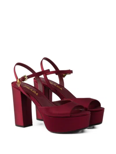 Prada Satin Platform Sandals In Red