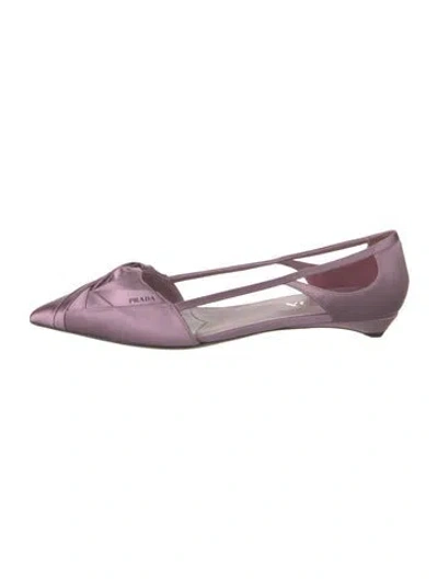 Pre-owned Prada Satin Pleated Accents Flats In Purple