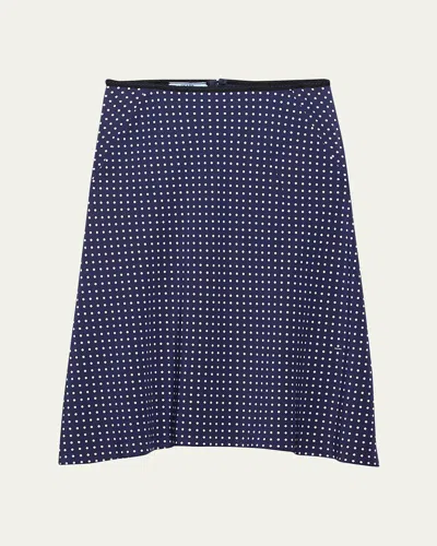 Prada Satin Polka Dot Midi Skirt In Blue