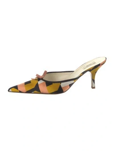 Pre-owned Prada Satin Printed Mules In Yellow