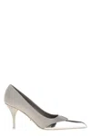 Prada Grey Satin And Metallic Leather Pumps
