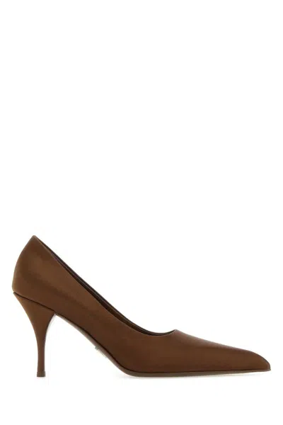 Prada Satin Pumps In Brown