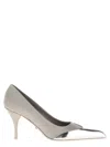 Prada Grey Satin And Metallic Leather Pumps