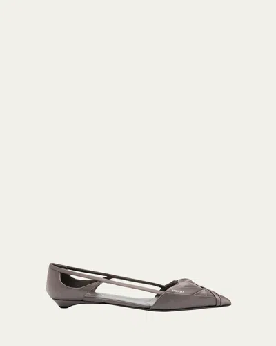 PRADA SATIN ROSE CUTOUT BALLERINA FLATS