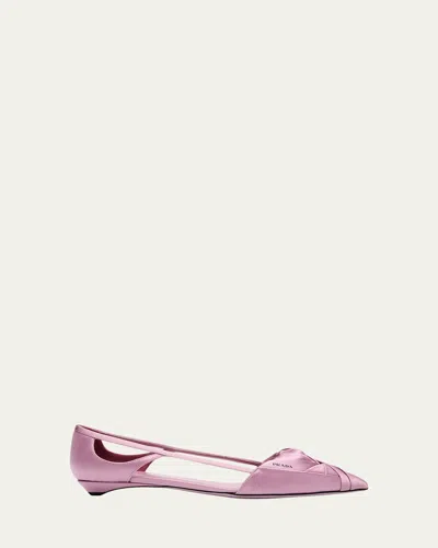 Prada Satin Rose Cutout Ballerina Flats In Pink
