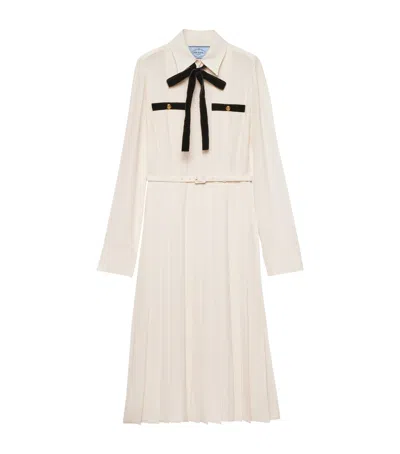 Prada Pleated Satin Maxi Dress In Ivory