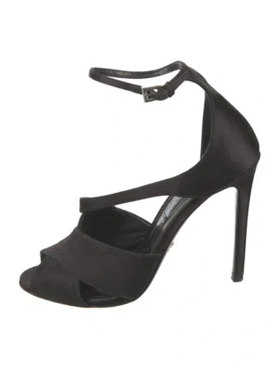 Pre-owned Prada Satin Sandals In Black