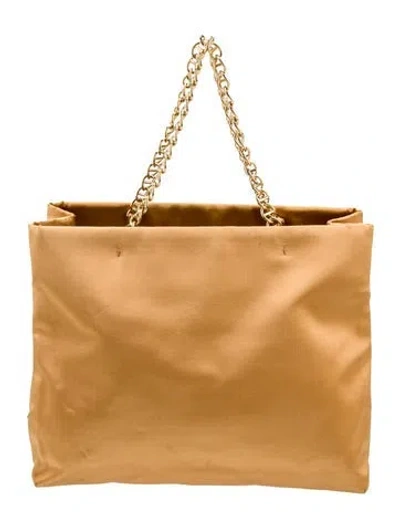 Pre-owned Prada Satin Satin Chain Tote Small In Neutral