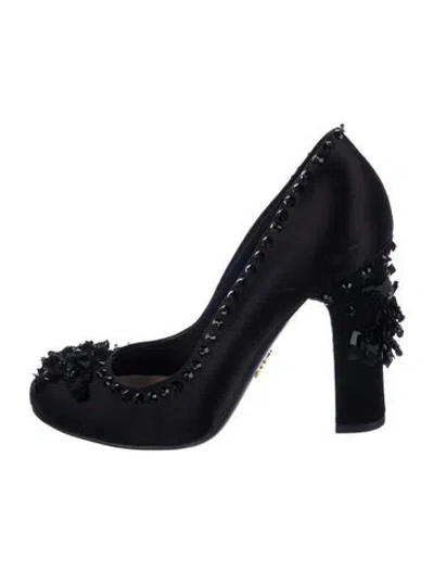 Pre-owned Prada Satin Sequin Embellishments Pumps In Black
