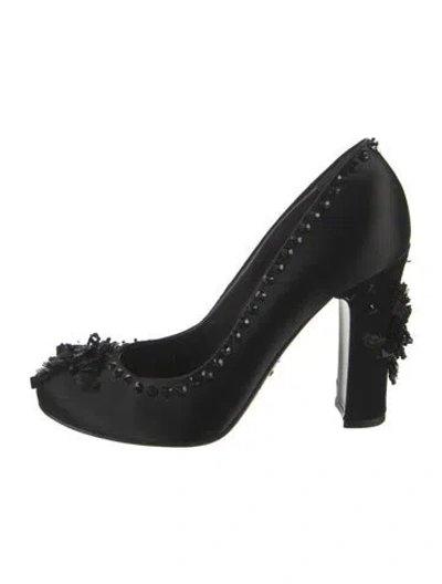 Pre-owned Prada Satin Sequin Embellishments Pumps In Black