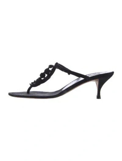 Pre-owned Prada Satin Sequin Embellishments Slides In Black