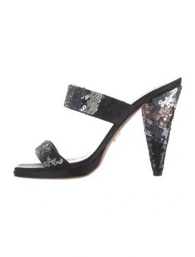 Pre-owned Prada Satin Sequin Embellishments Slides In Black