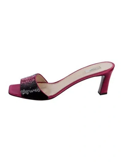 Pre-owned Prada Satin Sequin Embellishments Slides In Multi