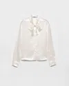 Prada Satin Bow-neck Button-down Blouse In White