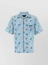 Prada Satin Shirt With Printed Design And Pocket In Blue