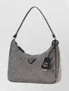 Prada Satin Shoulder Bag With Top Handle And Rhinestones In Gray