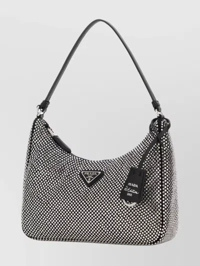 Prada Satin Shoulder Bag With Top Handle And Rhinestones