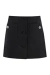 Prada Wool Mini Skirt With Oversized Pockets And Embellished Accents