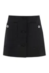 Prada Wool Mini Skirt With Oversized Pockets And Embellished Accents In Black