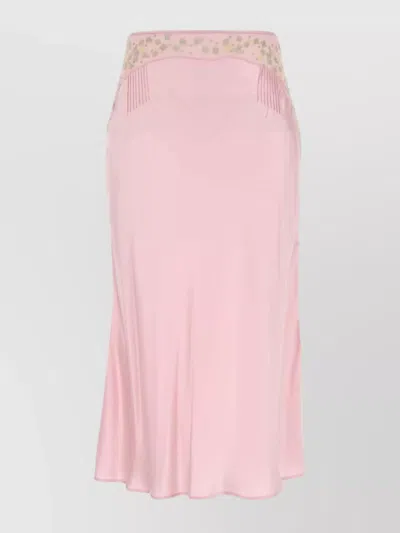 Prada Satin Skirt Midi Length High Waist In Pink